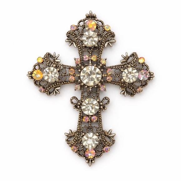 Anthropologie Jewelry - ⚜️❤️‍🔥 Vintage Style Rhinestone Cross Brooch-Pendant 💫💎